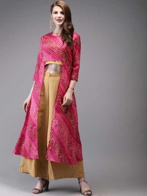 

Anouk Women Pink & Beige Printed Layered Top with Palazzos