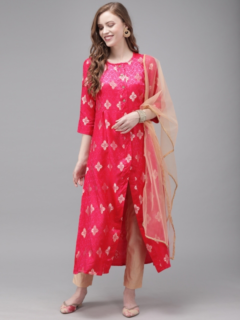 

Anouk Women Pink & Gold-Coloured Woven Design Kurta with Trousers & Dupatta