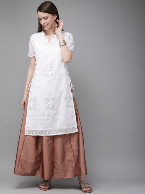 

Anouk Women White Embroidered Kurta with Palazzos