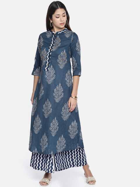 

Anouk Women Blue & White Printed Kurta with Palazzos