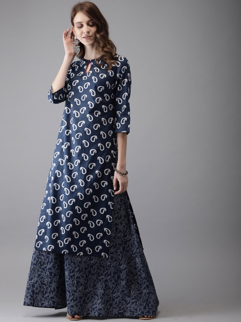 

Anouk Women Blue & White Printed Kurta with Skirt