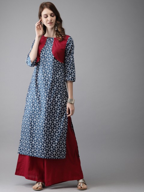 

Anouk Women Navy Blue & Maroon Printed Kurta with Palazzos