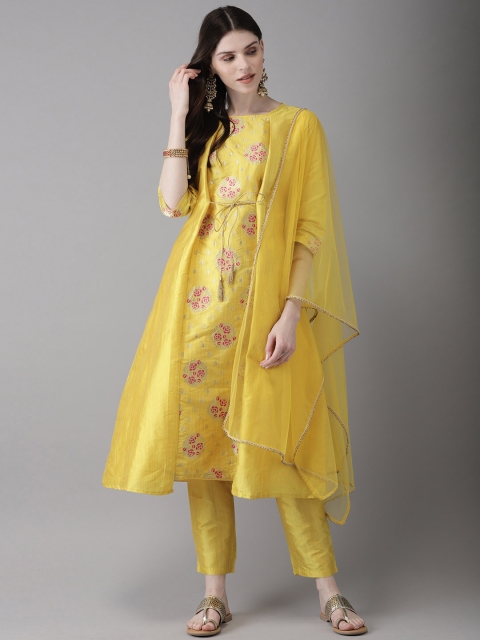

Anouk Women Yellow Self Design Kurta with Trousers & Dupatta