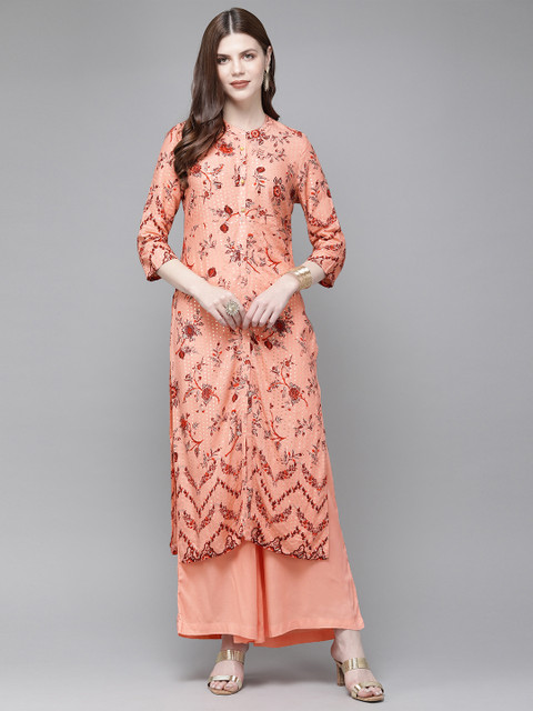 

Anouk Women Peach-Coloured Printed Kurta with Palazzos