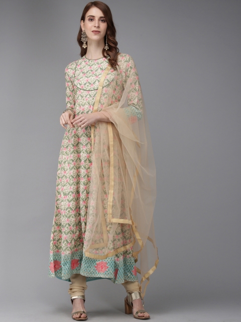 

Anouk Women Beige Kurta with Churidar & Dupatta