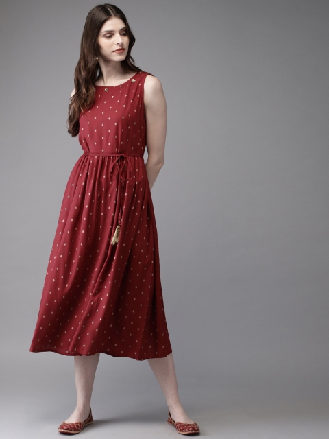 

Anouk Women Maroon & Gold-Toned Printed A-Line Kurta