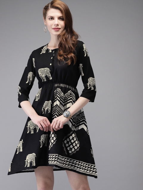

Anouk Women Black Printed A-Line Kurta