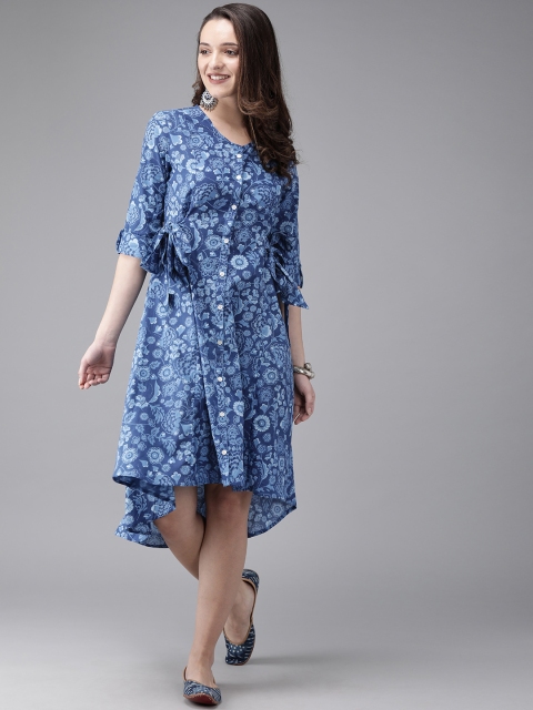 

Anouk Women Blue Floral Print Fusion A-Line Kurta