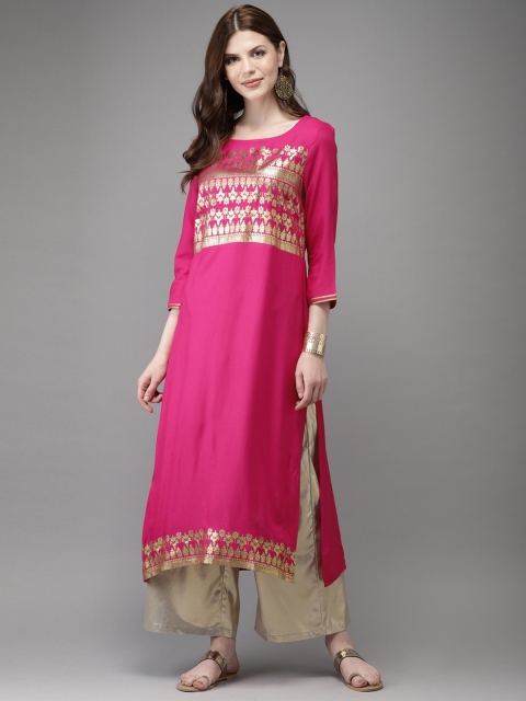 

Anouk Women Pink Floral Print Straight Kurta