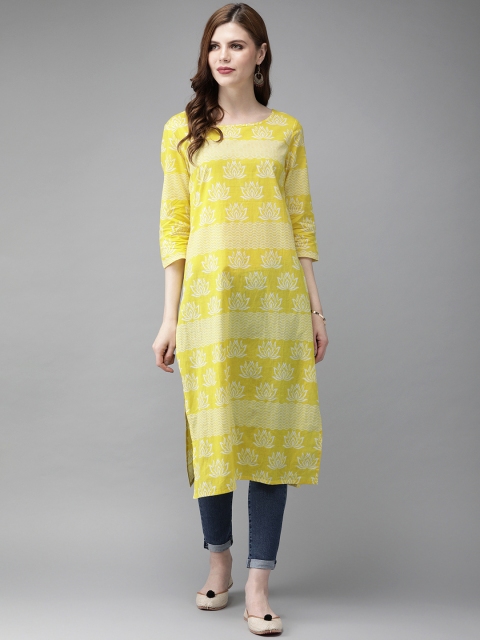 

Anouk Women Yellow & White Floral Printed Straight Kurta