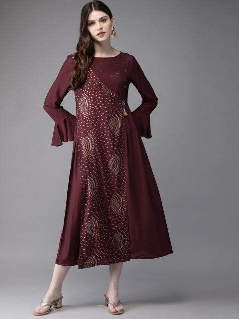 

Anouk Women Burgundy & Golden Printed A-Line Layered Kurta