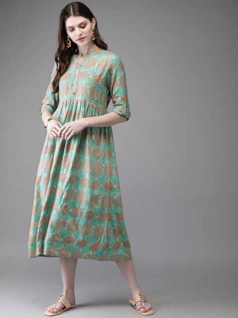 

Anouk Women Sea Green & Red Printed A-Line Kurta