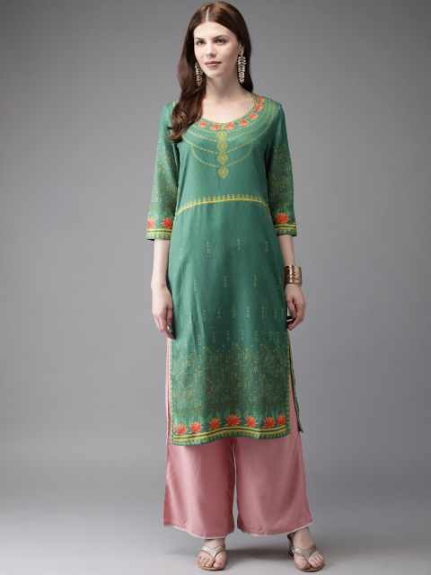 

Anouk Women Teal Green & Red Printed Straight Kurta