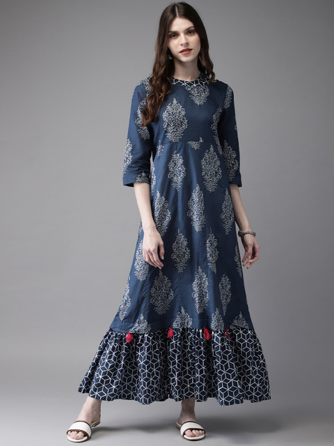 

Anouk Women Navy Blue & White Printed Layered A-Line Kurta