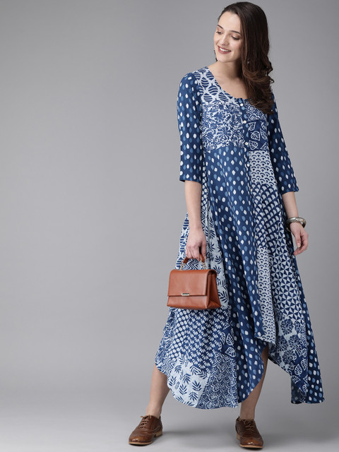

Anouk Women Blue & White Printed Fusion A-Line Kurta