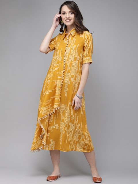 

Anouk Women Mustard Yellow Printed A-Line Kurta