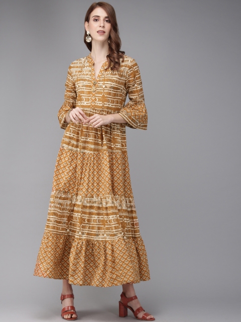 

Anouk Women Mustard Yellow Printed Tiered A-Line Kurta