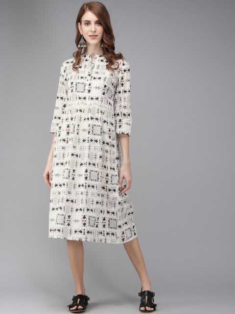 

Anouk Women Off-White & Black Printed A-Line Kurta