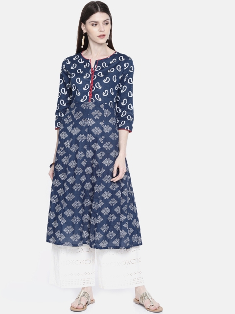 

Anouk Women Blue & White Yoke Design A-Line Kurta