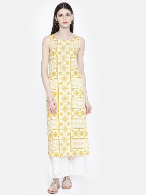 

Anouk Women Yellow & White Printed Straight Kurta