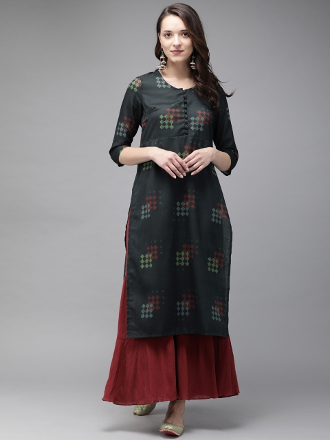 

Anouk Women Charcoal Grey Printed A-Line Kurta