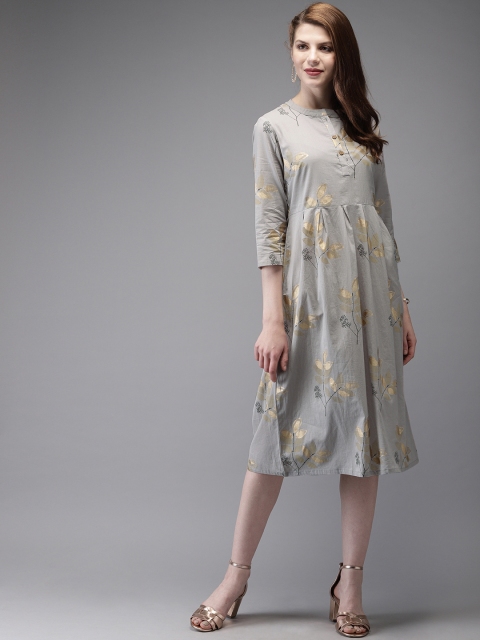 

Anouk Women Grey & Gold-Toned Printed A-Line Kurta