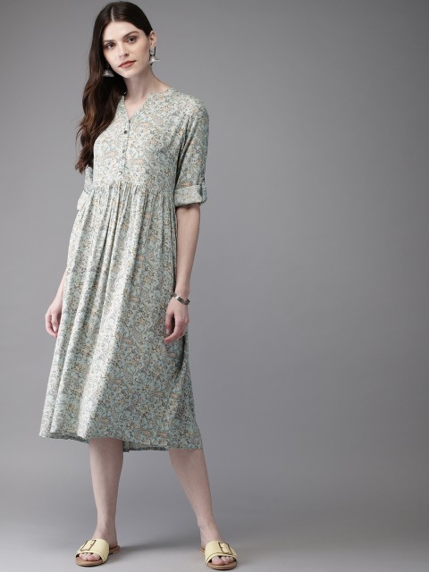 

Anouk Women Turquoise Blue & Green Printed A-Line Fusion Kurta