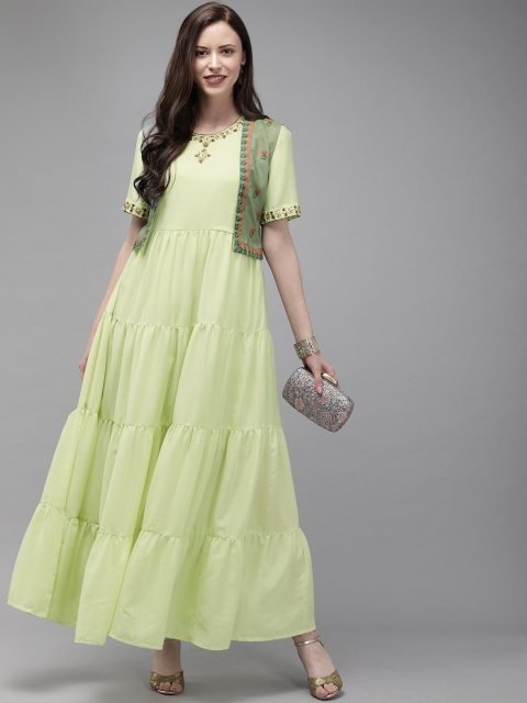 

Anouk Women Green Embellished Tiered Anarkali Kurta