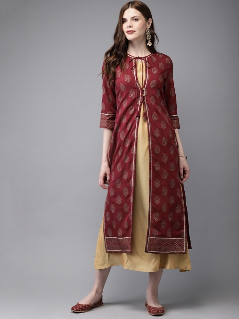 

Anouk Women Maroon & Gold-Toned Printed A-Line Kurta