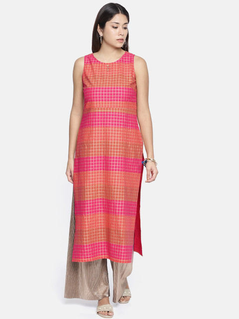 

Anouk Women Pink & Orange Printed Straight Kurta