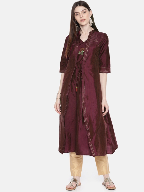 

Anouk Women Violet Solid A-Line Layered Kurta