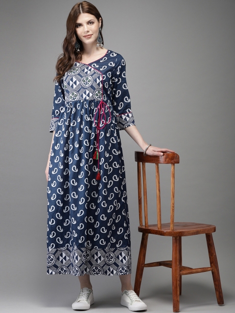 

Anouk Women Navy Blue Printed A-Line Kurta