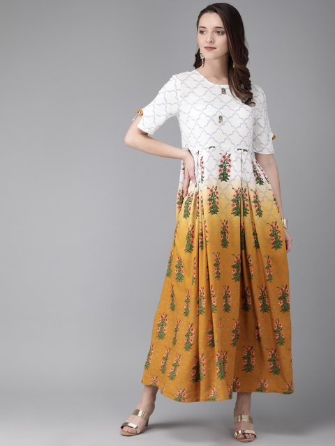 

Anouk Women White & Mustard Yellow Printed A-Line Kurta