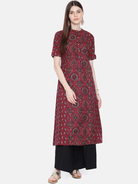 

Anouk Women Maroon & Black Printed A-Line Kurta