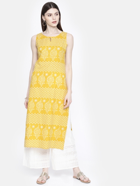

Anouk Women Yellow Printed Straight Kurta