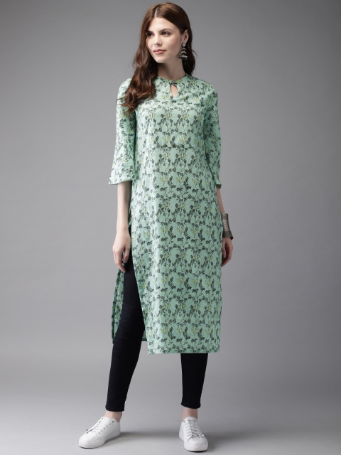 

Anouk Women Sea Green & Navy Blue Floral Print A-Line Kurta