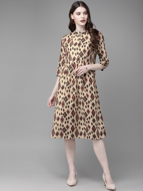 

Anouk Women Beige & Red Printed A-Line Kurta