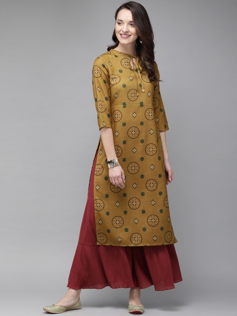 

Anouk Women Mustard Yellow Printed Straight Kurta