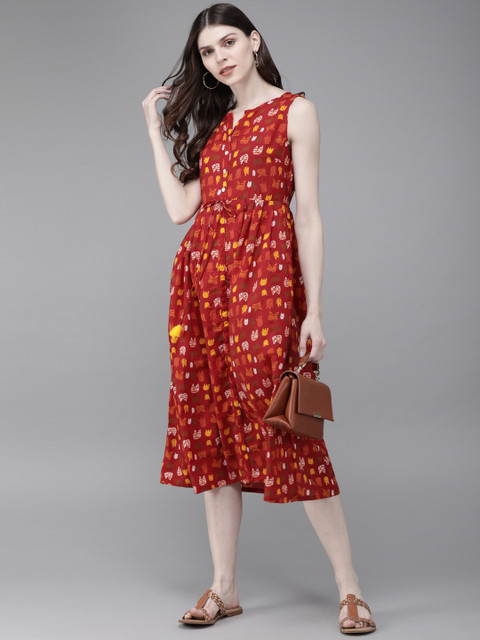 

Anouk Women Red & Orange Floral Print A-Line Kurta