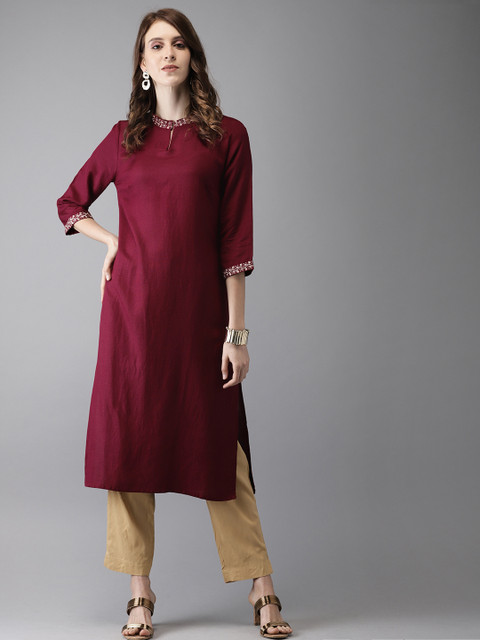

Anouk Women Maroon Solid A-Line Kurta