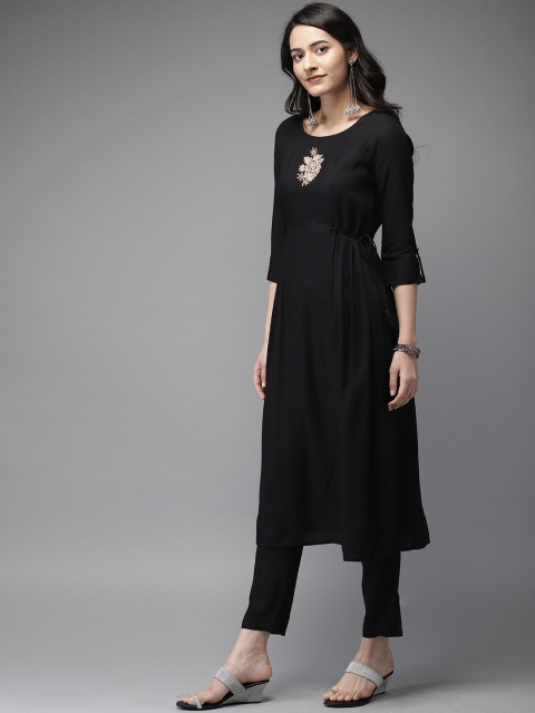 

Anouk Women Black Solid Kurta with Trousers