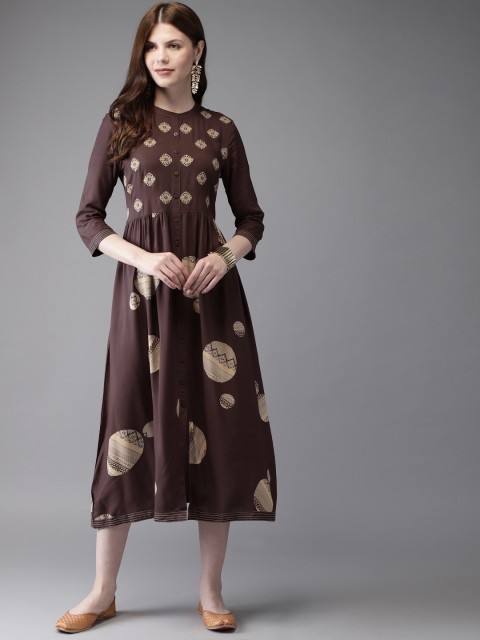 

Anouk Women Coffee Brown & Beige Embroidered A-Line Kurta