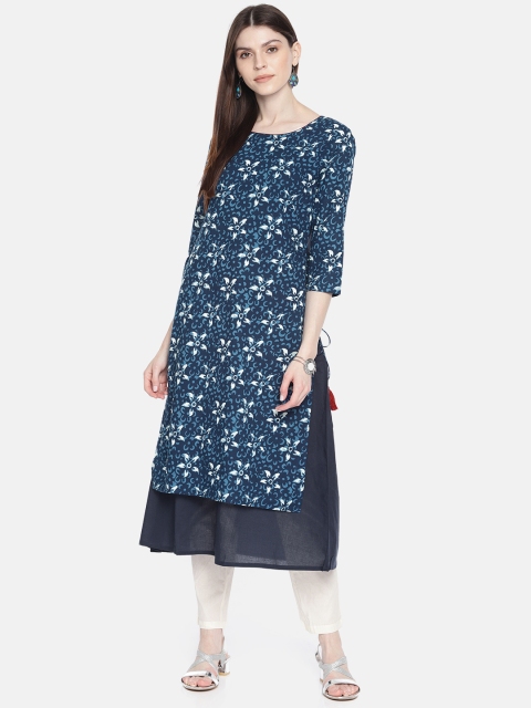 

Anouk Women Navy Blue & White Floral Printed A-Line Layered Kurta