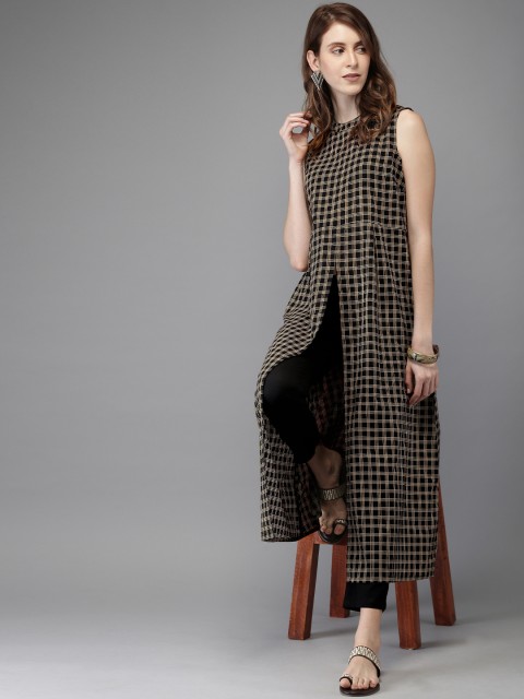 

Anouk Women Black & Beige Printed Kurta with Trousers