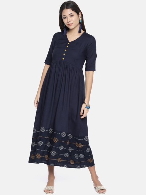 

Anouk Women Navy Blue Printed A-Line Kurta
