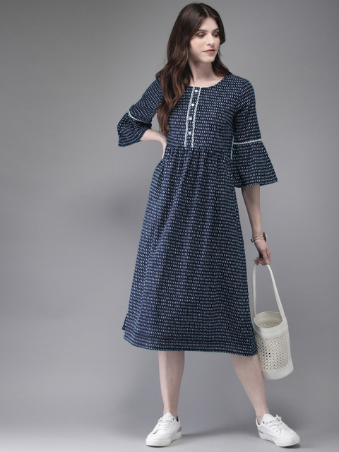 

Anouk Women Navy Blue & White Printed A-Line Kurta