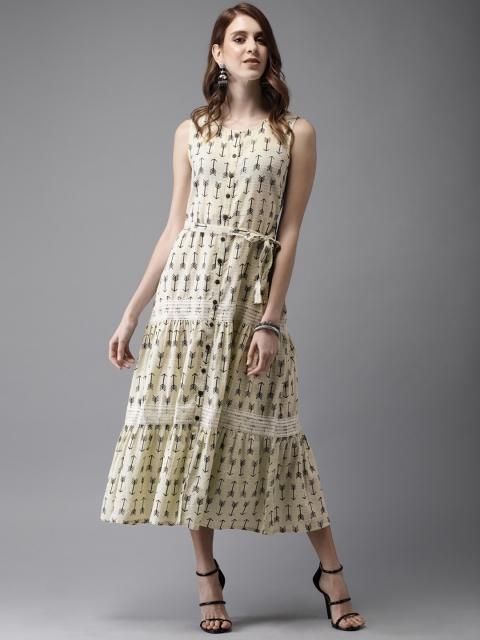 

Anouk Women Grey Arrow Printed A-Line Tiering Kurta
