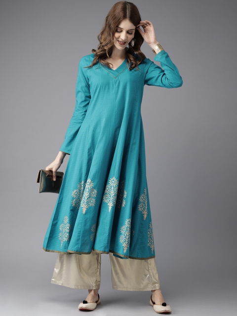 

Anouk Women Turquoise Blue Printed A-Line Kurta