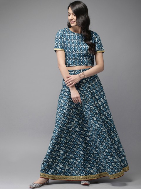 

Anouk Women Blue & White Printed Top with Skirt