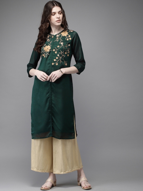 

Anouk Women Green & Beige Floral Embroidered Yoke Design Straight Kurta